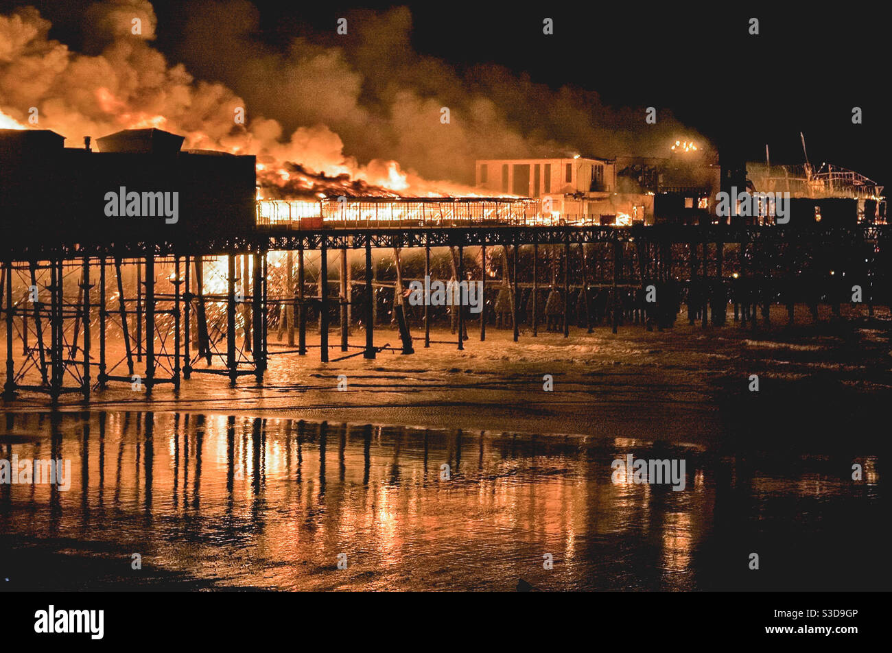 Hastings Pier Fire - Smartphone Captured Stock Image