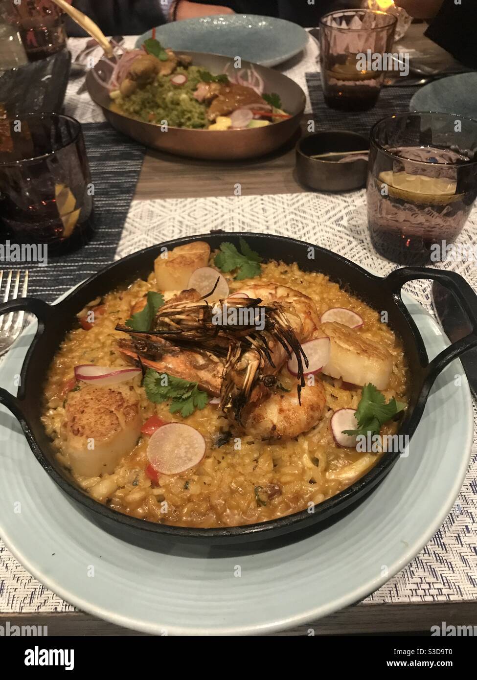 Rice with seafood served at a Peruvian restaurant - Smartphone Captured Stock Image