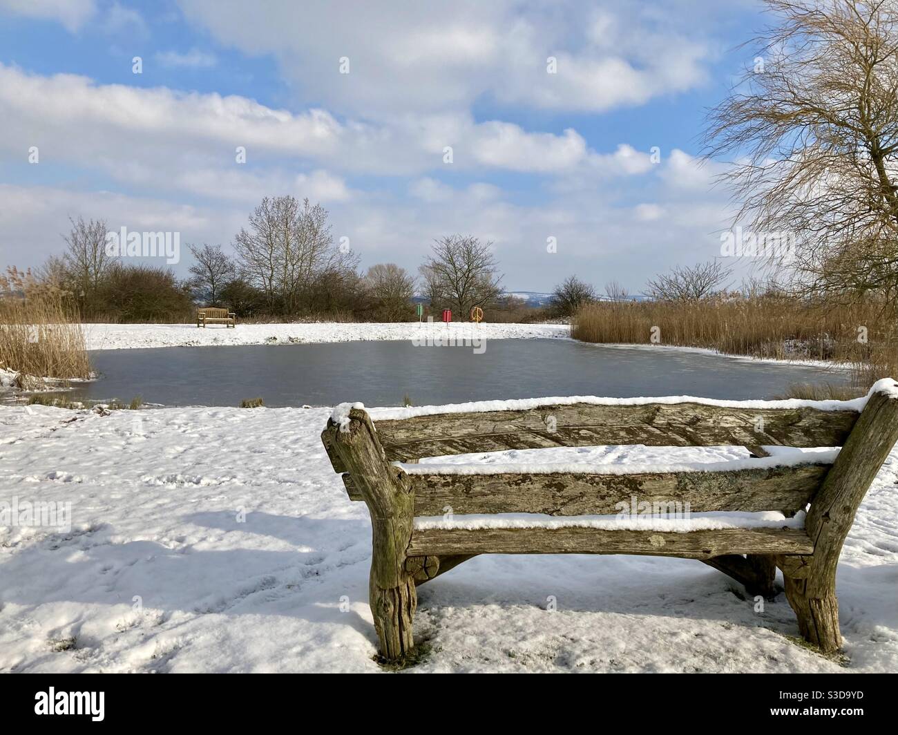 Frozen pond in Aldington, Kent Stock Photo