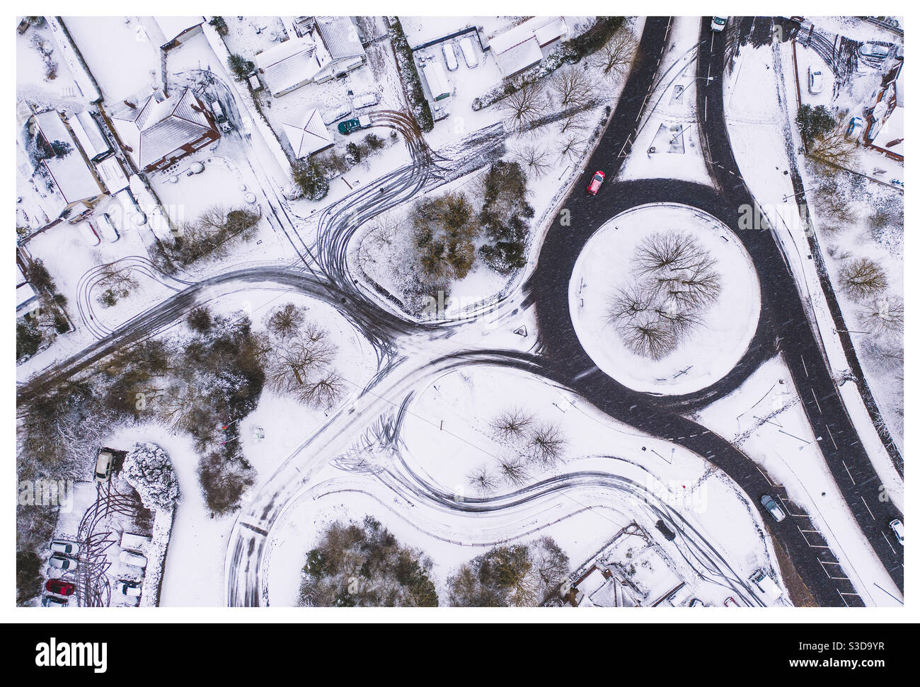 Roundabout in the snow. - Smartphone Captured Stock Image