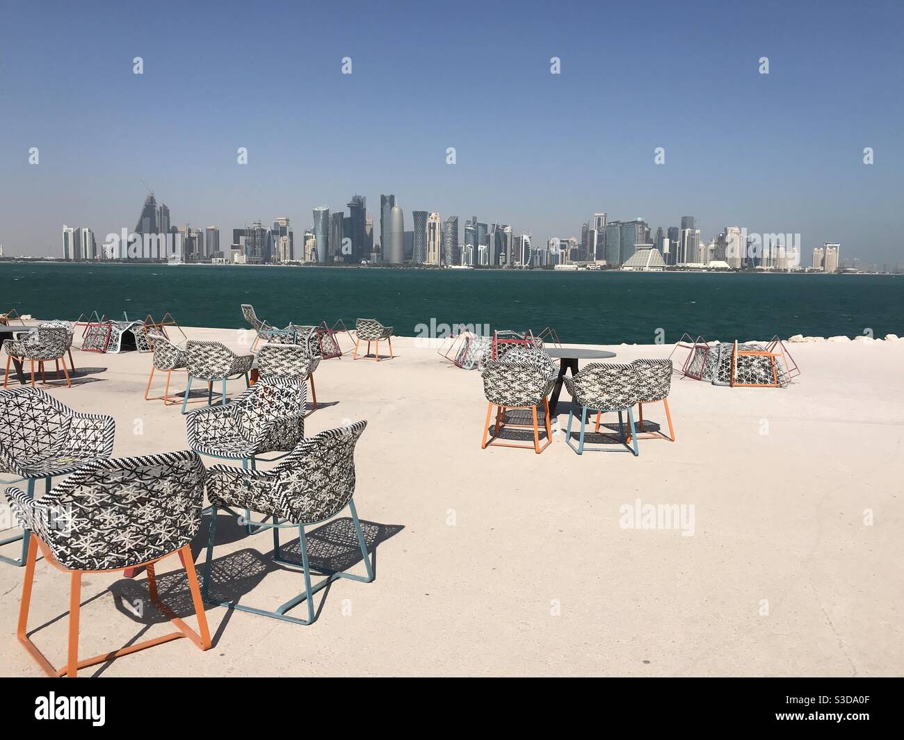 Terrace overlooking the Doha skyline in Qatar - Smartphone Captured Stock Image