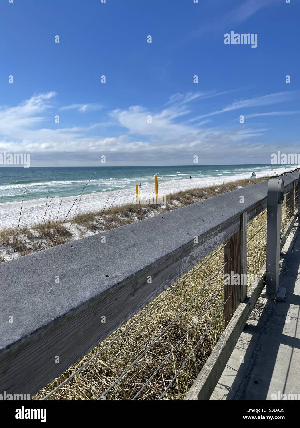 Upper viewing point of white sand Florida beach Stock Photo
