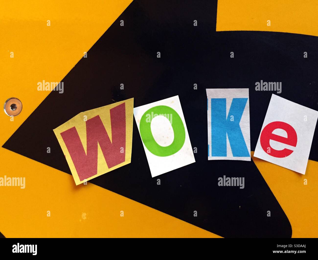 Woke spelledout. in Ransom style typography, USA Stock Photo