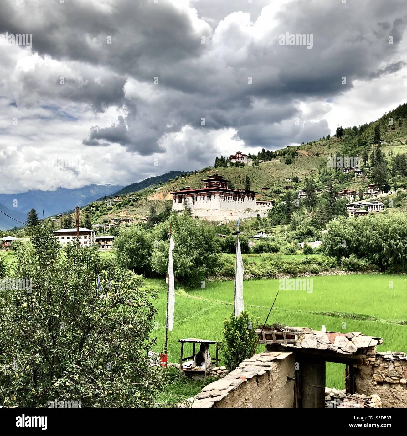 Rinpung Dzong, Buddhist monastery and fortress in Paro, Bhutan - Smartphone Captured Stock Image