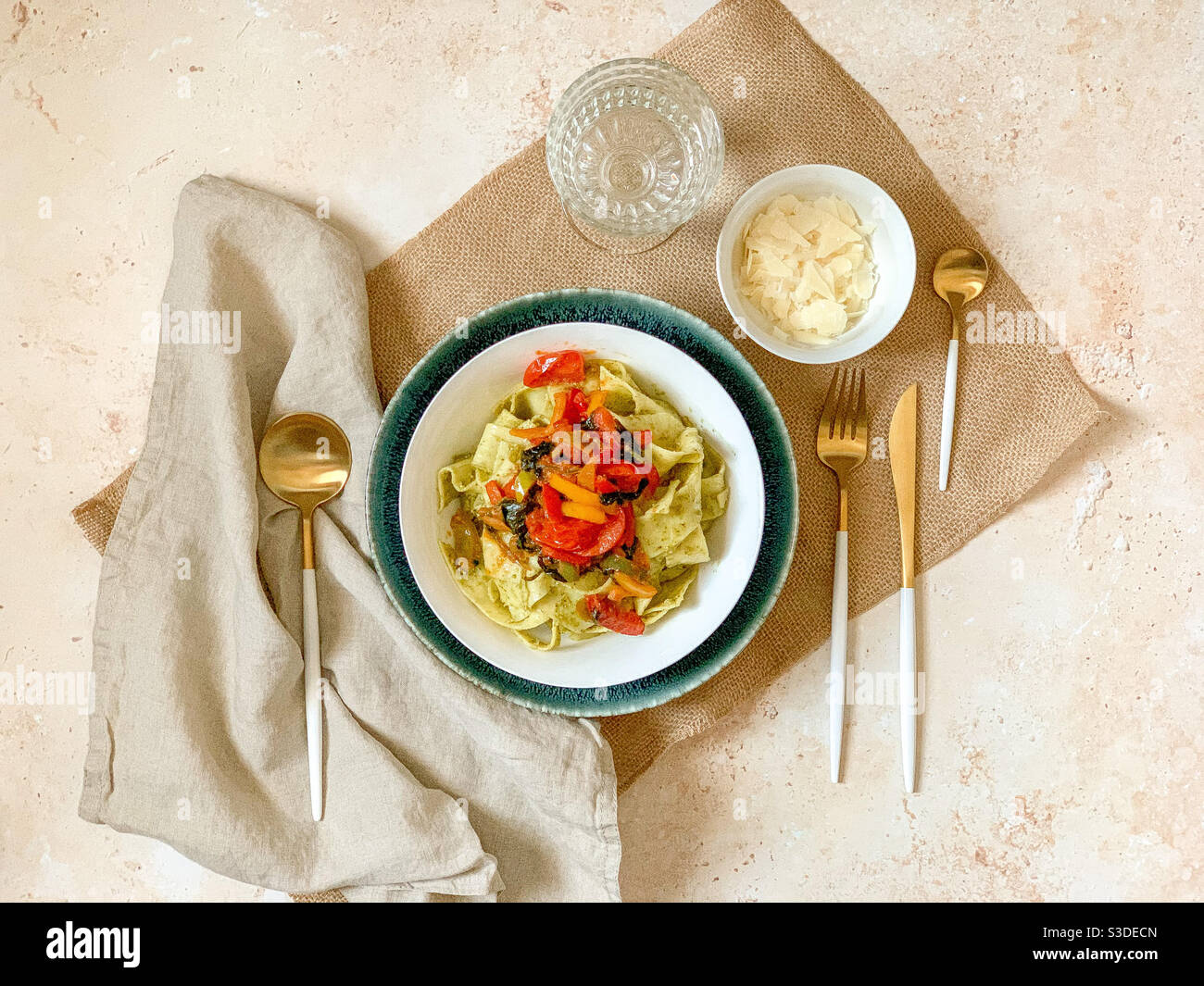 Dinner table setting for a pasta dish Stock Photo Alamy