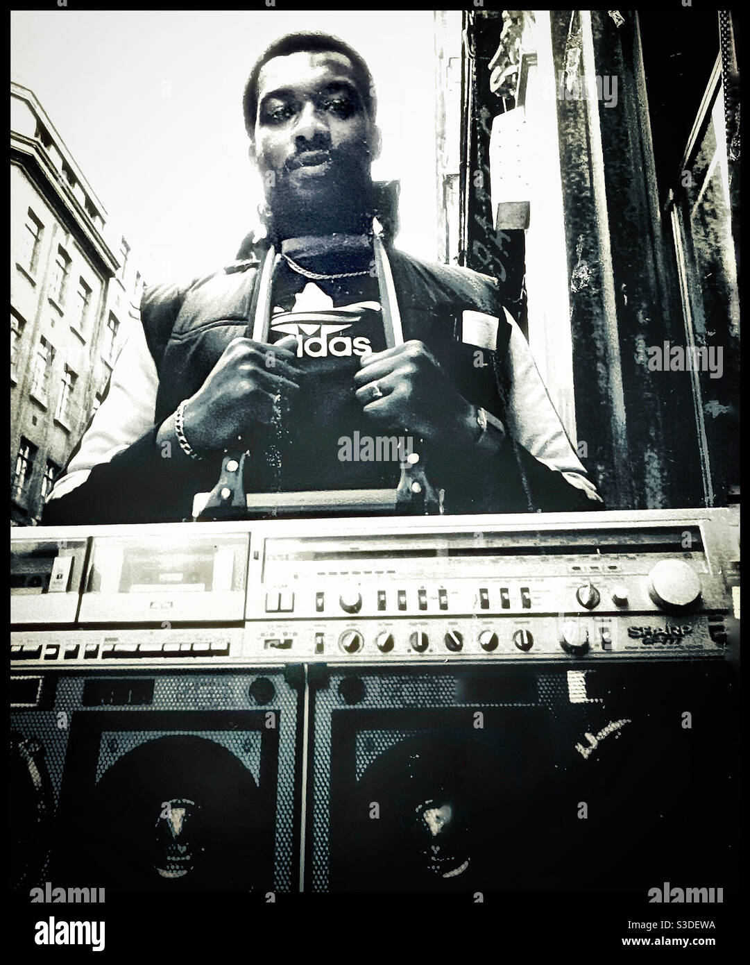 Black male with a boom box. - Smartphone Captured Stock Image