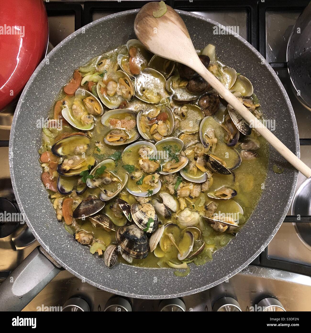 Preparation for italian pasta with sea fruits Stock Photo Alamy