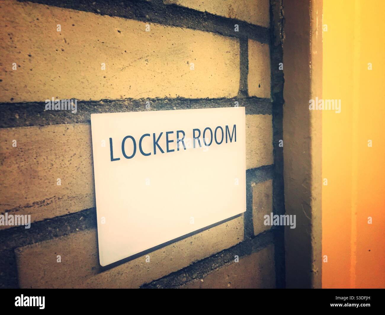 Locker room sign in a public school, USA Stock Photo