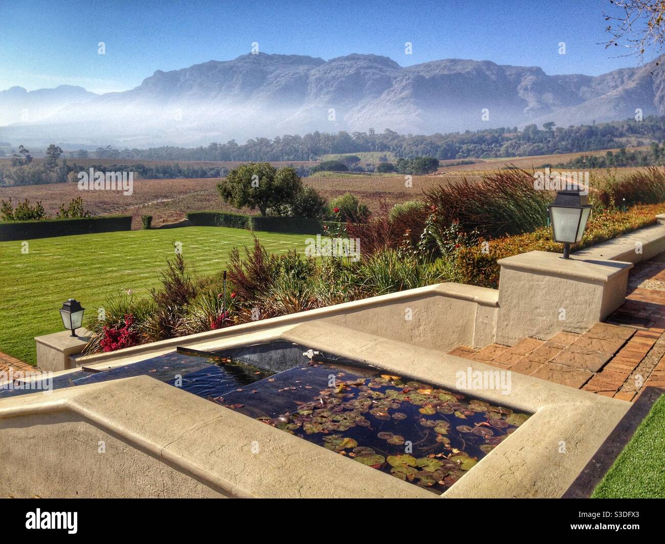 Magnificent mountain views from Ernie Els Winery in Stellenbosch, Cape Town - Smartphone Captured Stock Image