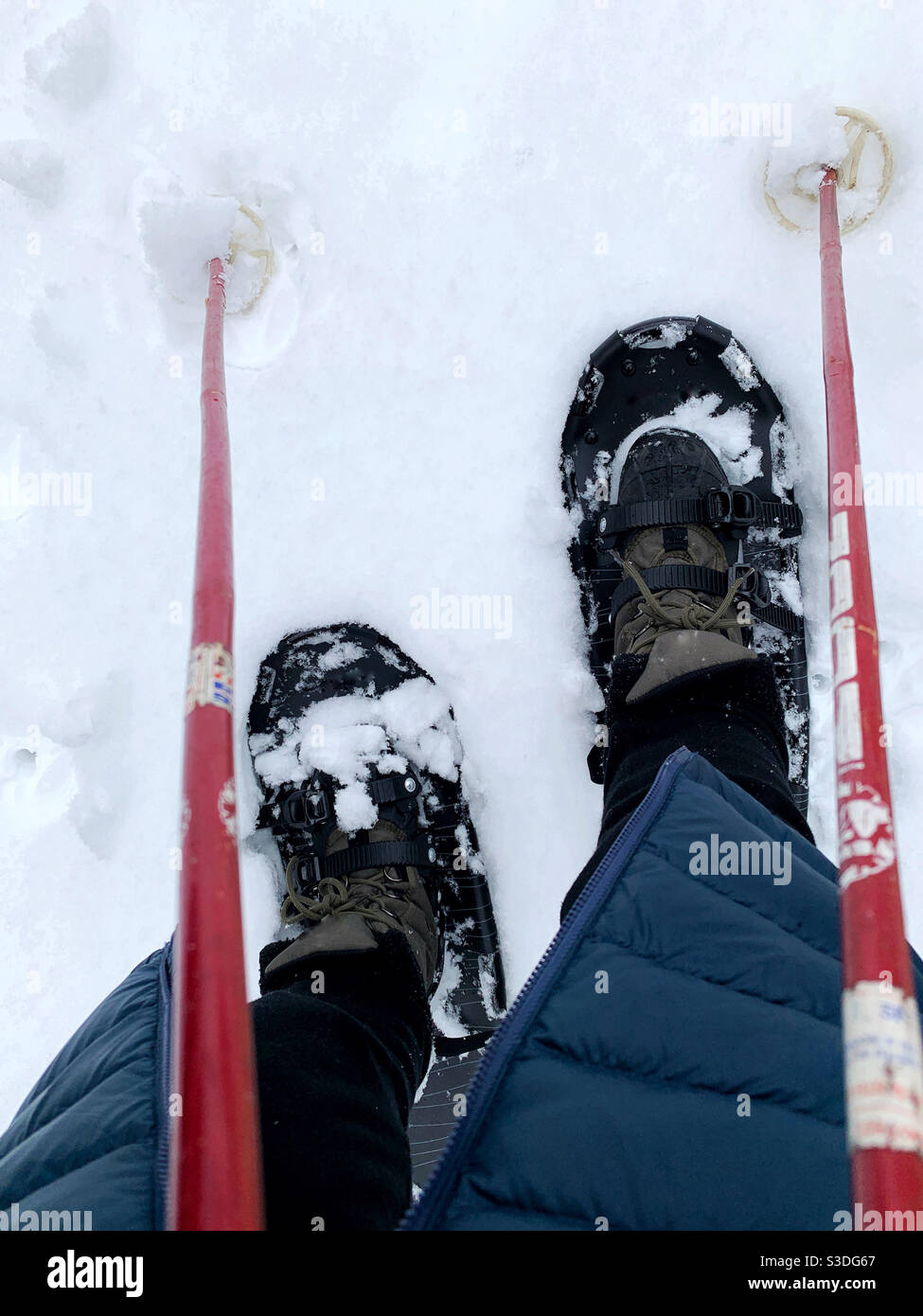 Snowshoeing through fresh snow - Smartphone Captured Stock Image