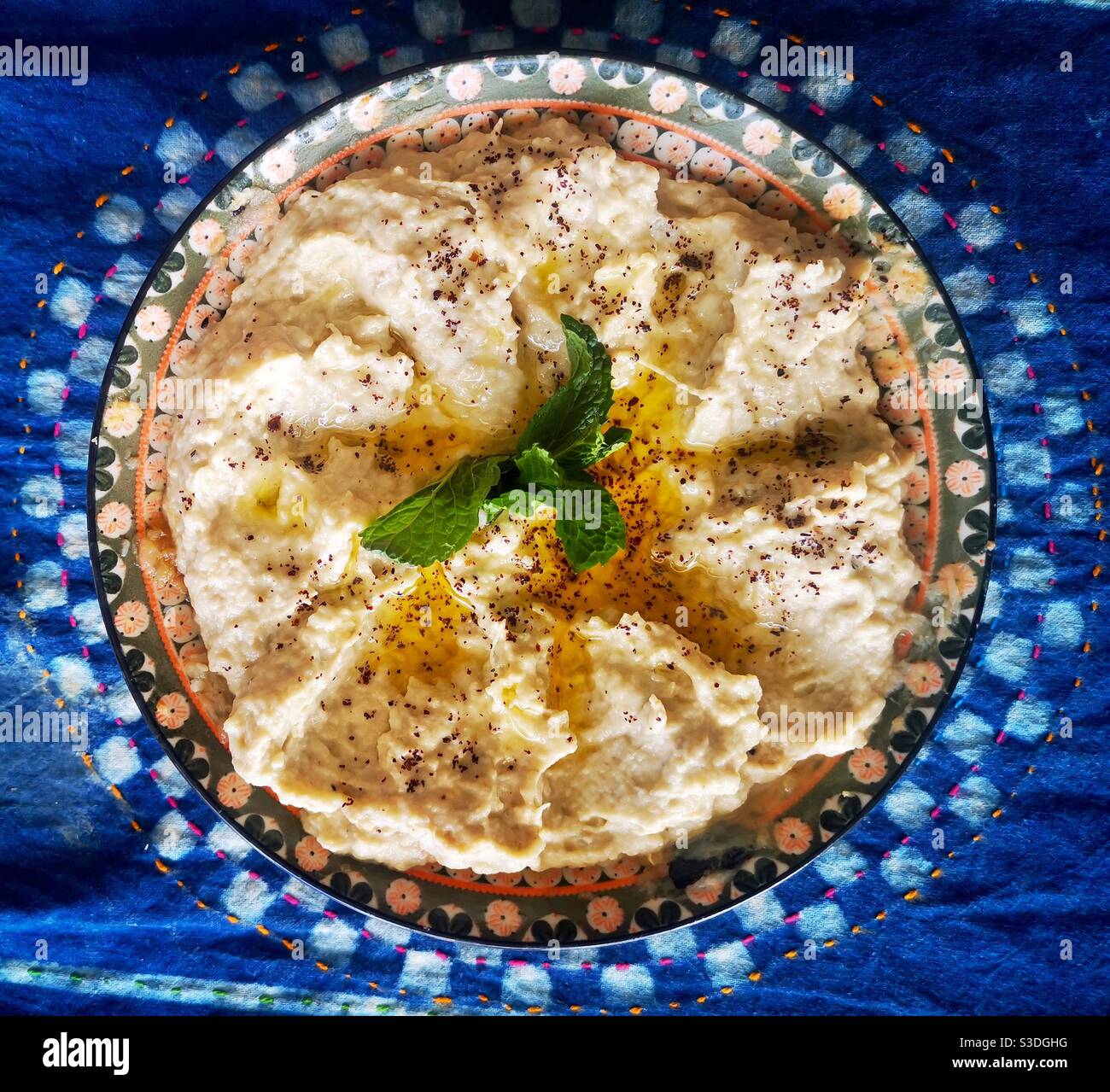 A bowl of Lebanese Baba ganush. - Smartphone Captured Stock Image