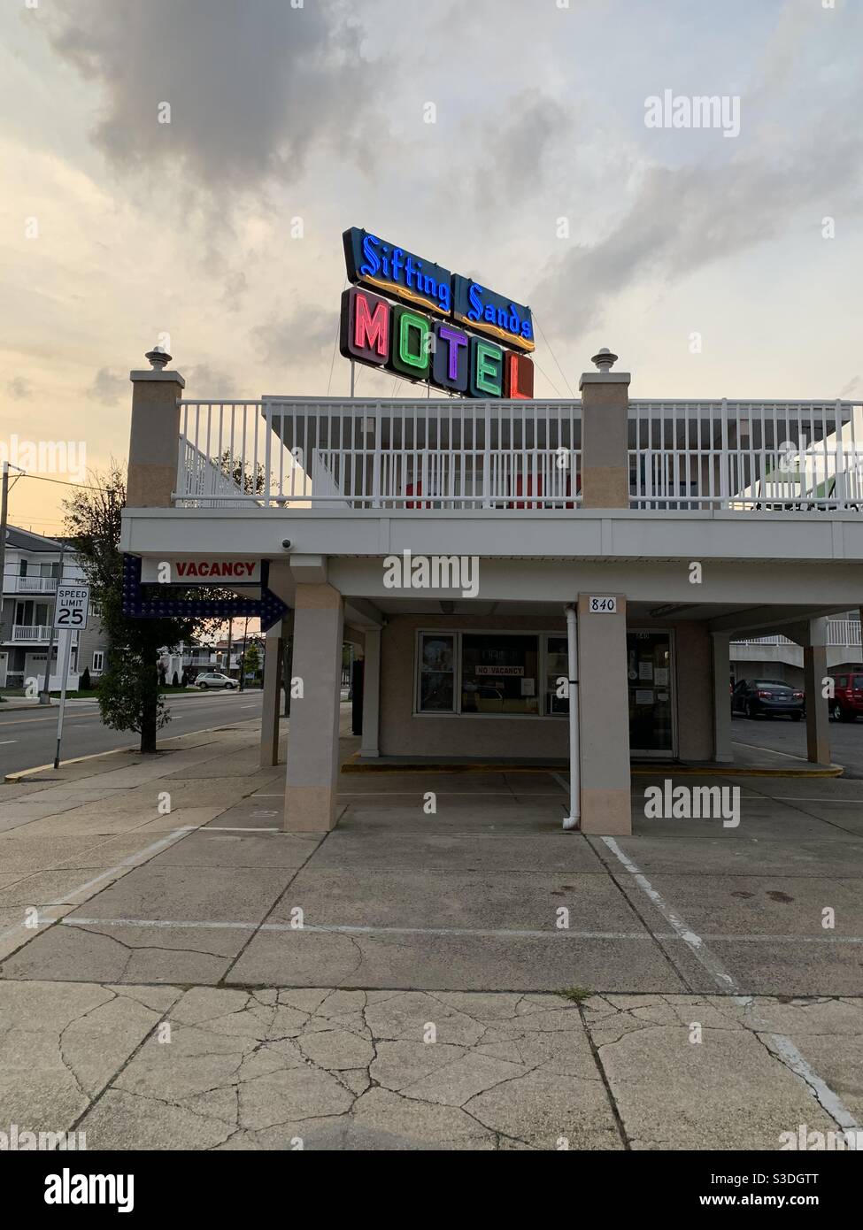 October, 2020, Sifting Sands Motel, Ocean City, New Jersey, United States - Smartphone Captured Stock Image