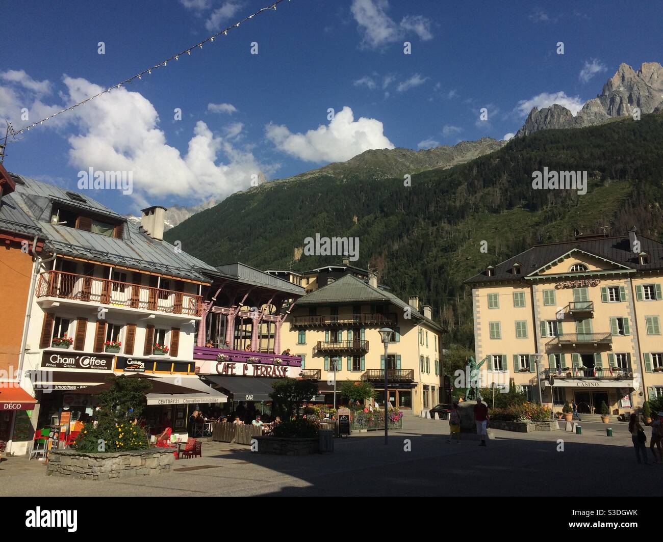 The centre of Chamonix town in France, Europe during the summer season. Stock Photo