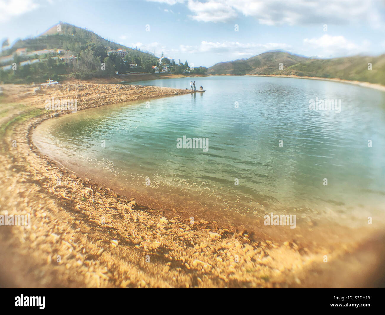 Wide angle shot of a small bay on Rio Zêzere. - Smartphone Captured Stock Image