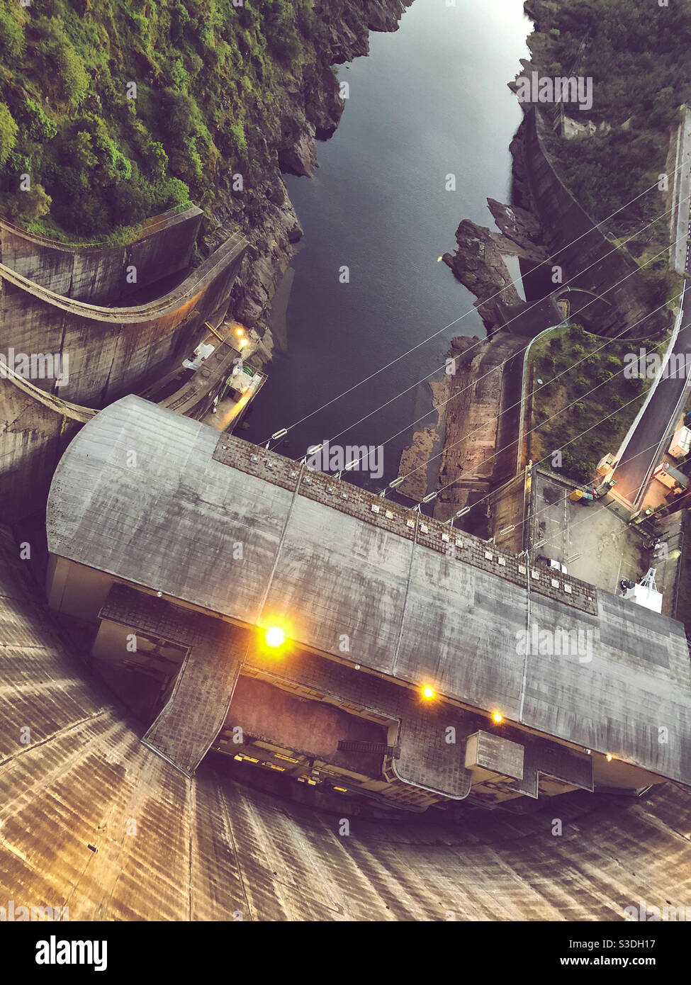 Barragem Castelo Do Bode, lit up in the evening. Central Portugal - Smartphone Captured Stock Image