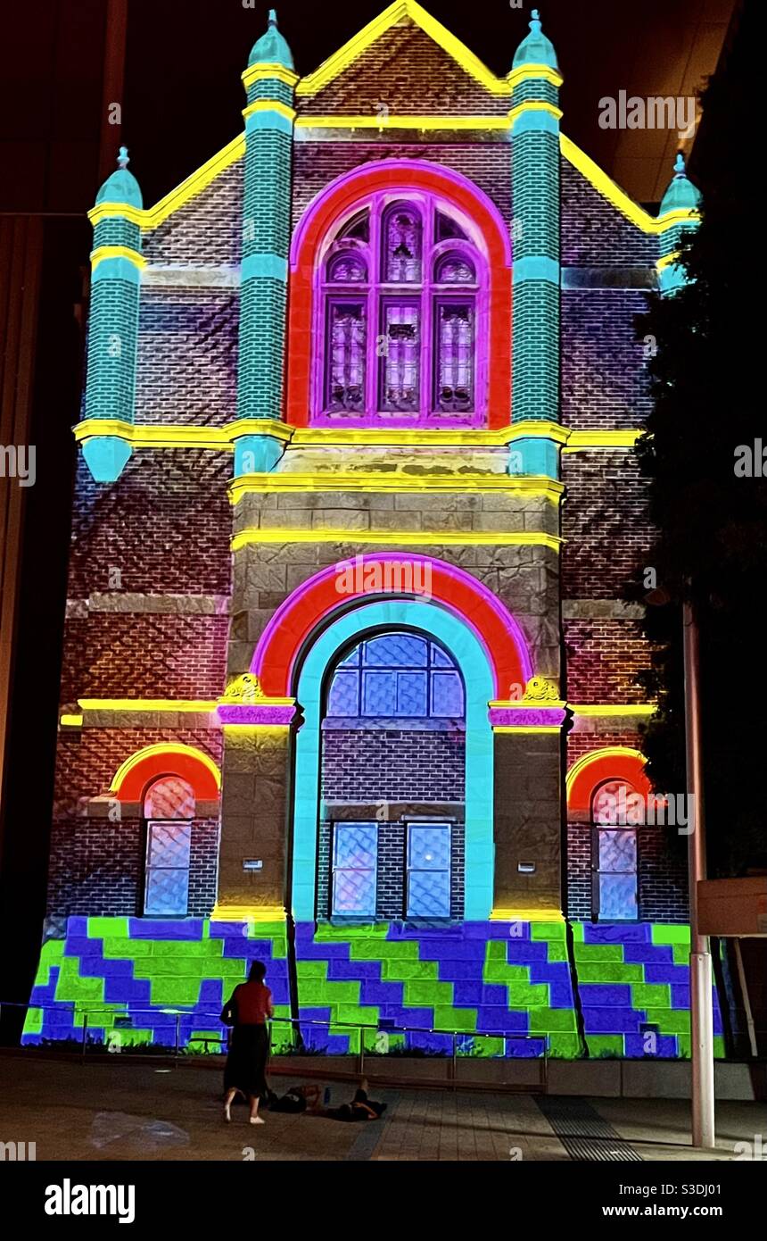 Projections at City of Lights lighting the side of Perth Museum at