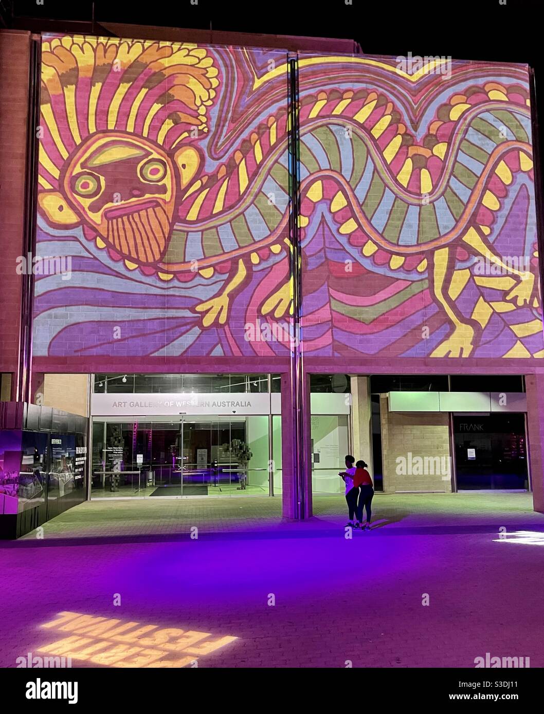 Projections at City of Lights lighting the side of Art Gallery of WA at