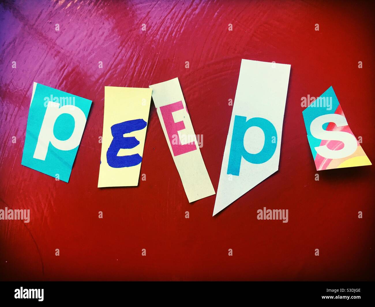 Ransom note style spelling out the alternative form of people, peeps, USA - Smartphone Captured Stock Image