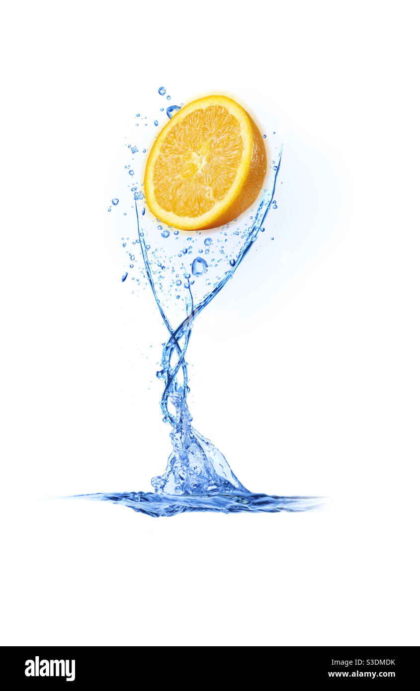 Half of orange in water splash Stock Photo Alamy