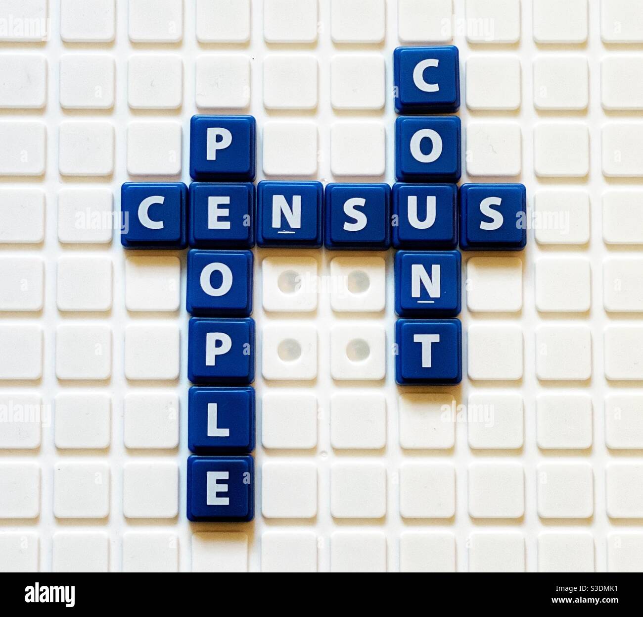 The words census, count and people spelt out using tiles Stock Photo