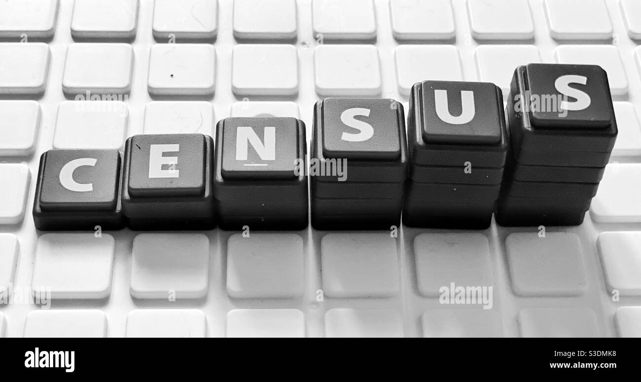 The word census spelt out using tiles Stock Photo