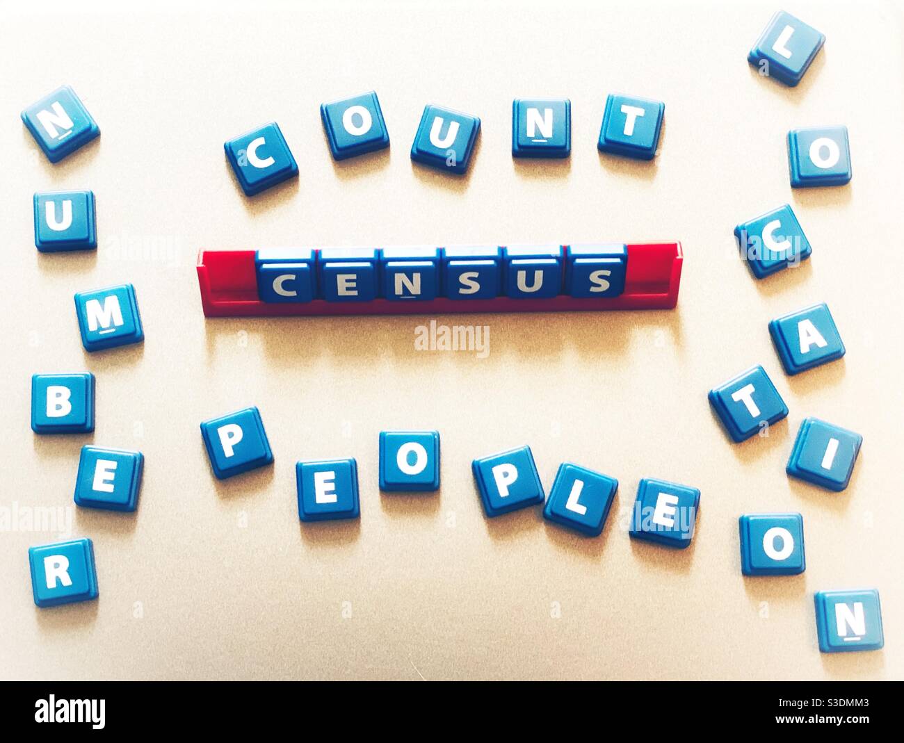 The words census, people, count spelt out using tiles Stock Photo - Alamy