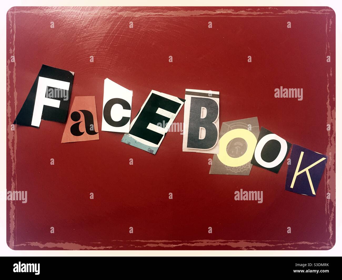 Ransom note style typography spelling out Facebook, USA - Smartphone Captured Stock Image