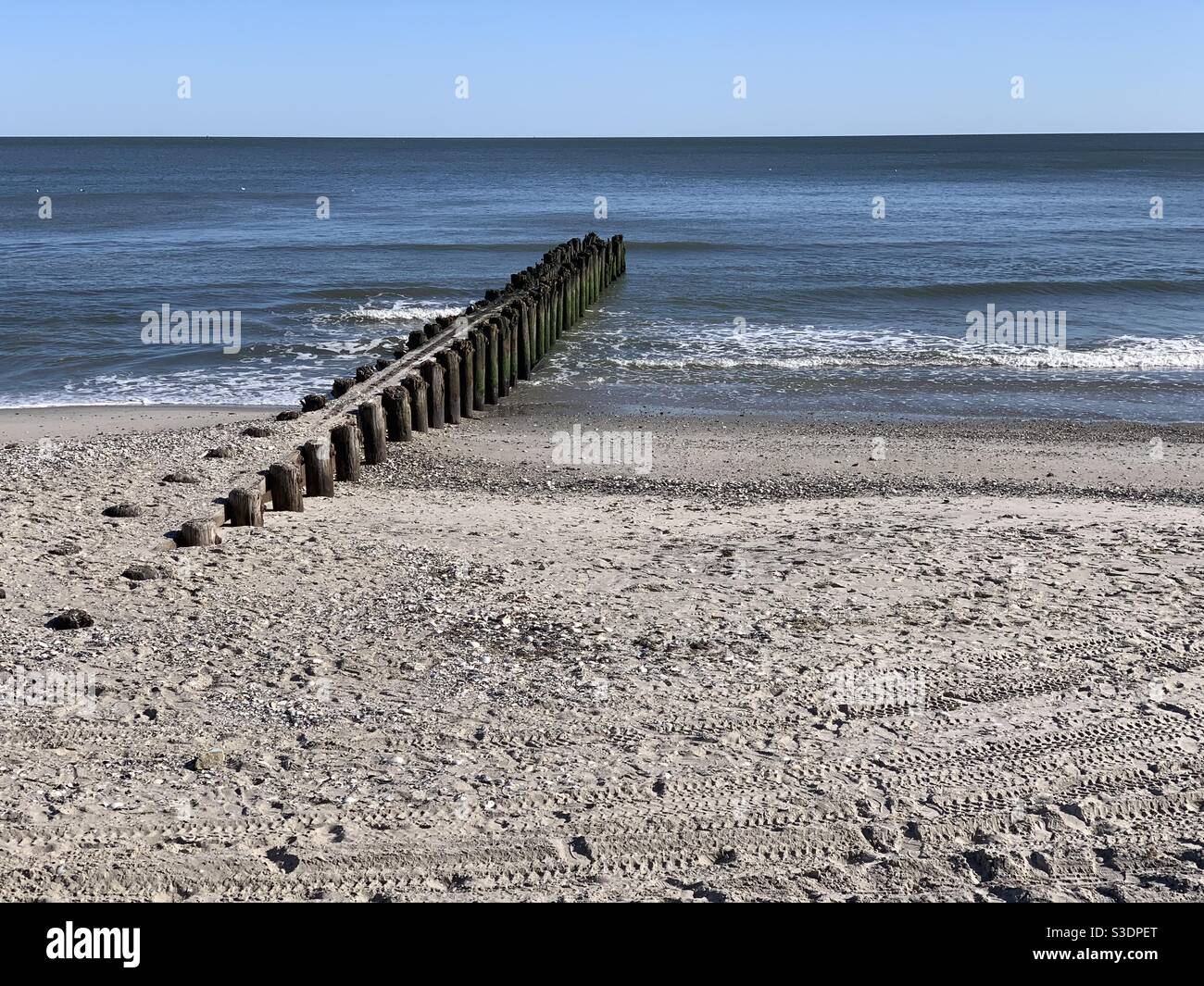 October, 2020. The beach near the northern end of the Atlantic City Boardwalk, Atlantic City, New Jersey, United States - Smartphone Captured Stock Image