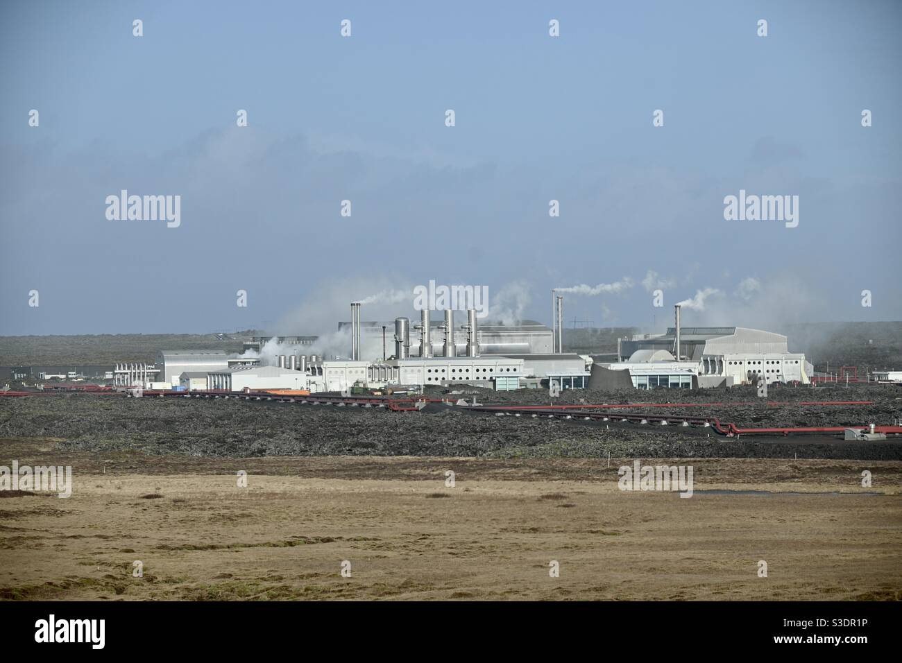 A geothermal plant in Iceland called HS Orka close to Blue Lagoon close to where earthquakes are happening very close by and possibility of a volcanic eruption as of 1st of March 2021. Stock Photo