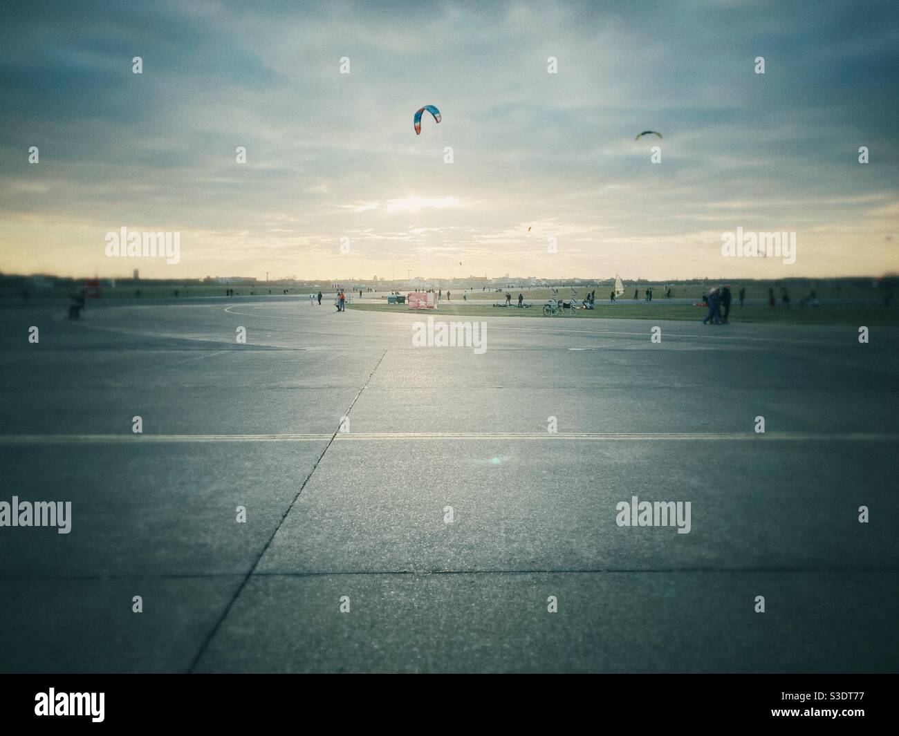 Tempelhof airport at sunset in early Spring 2021 - Smartphone Captured Stock Image