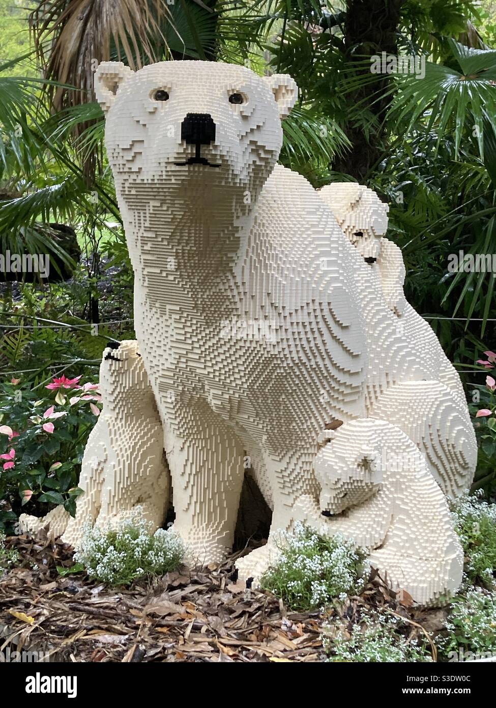 Polar bear with cubs made from Legos - Smartphone Captured Stock Image