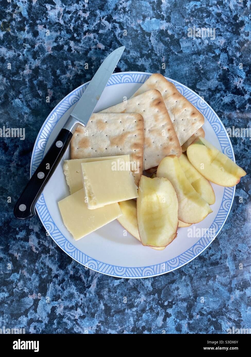 Cheese crackers, cheddar and apple lunch - Smartphone Captured Stock Image