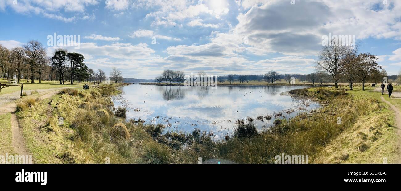 Tatton Mere, Knutsford, Cheshire ... Clouds reflecting on still lake - Smartphone Captured Stock Image