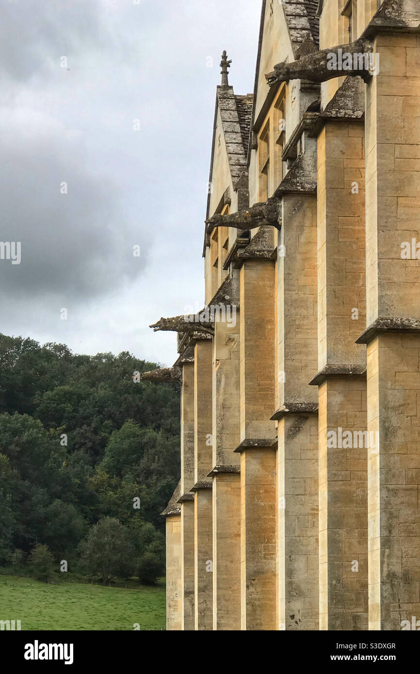 Gargoyles on Woodchester Mansion, in Woodchester Park, in the Cotswolds. Near Stroud, Gloucestershire, England. Stock Photo