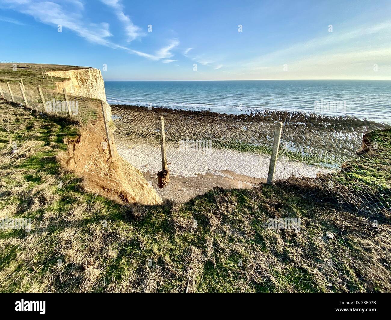Cliff top erosion Peacehaven Stock Photo Alamy