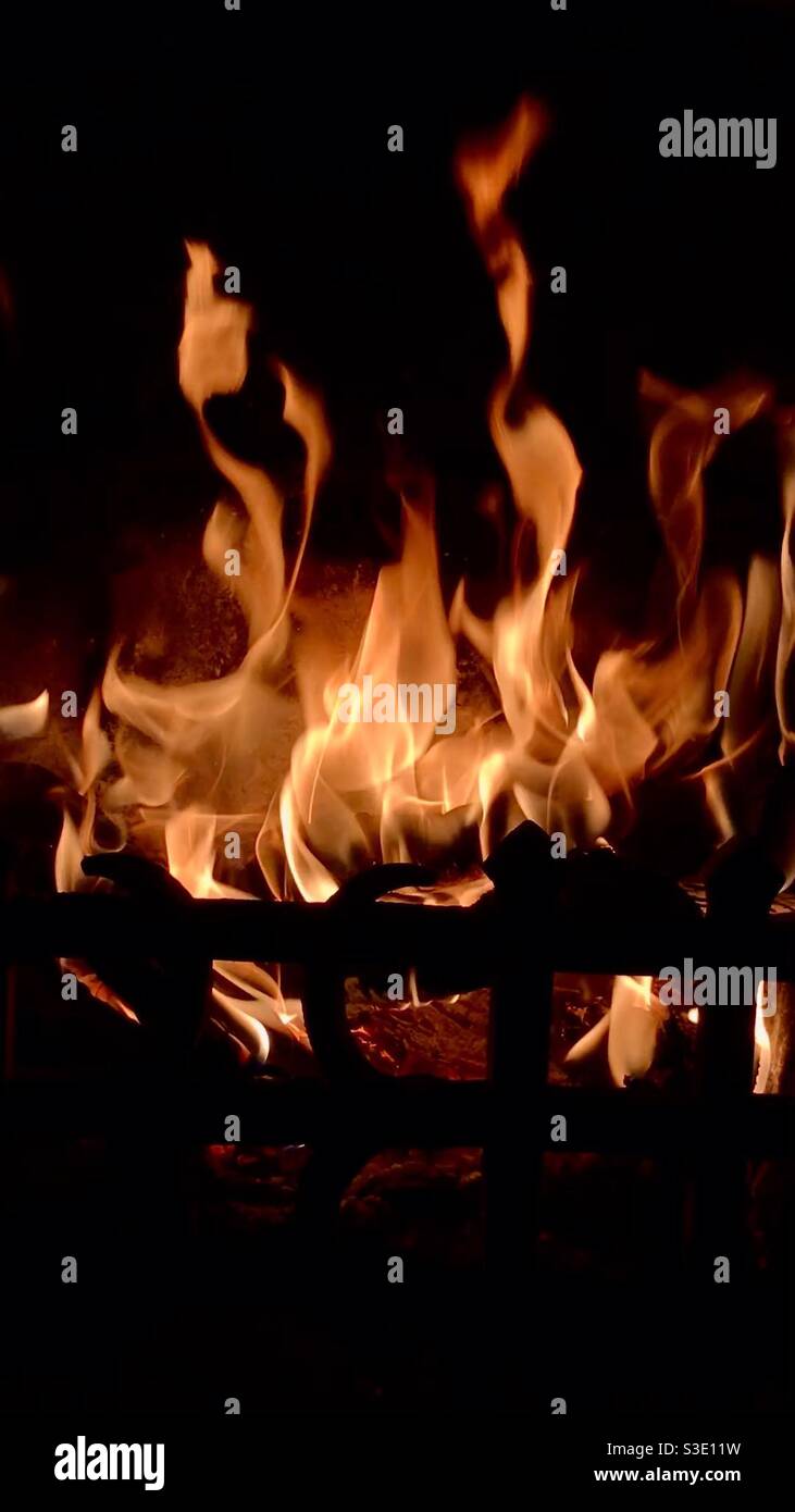 Flames in an open fire - Smartphone Captured Stock Image