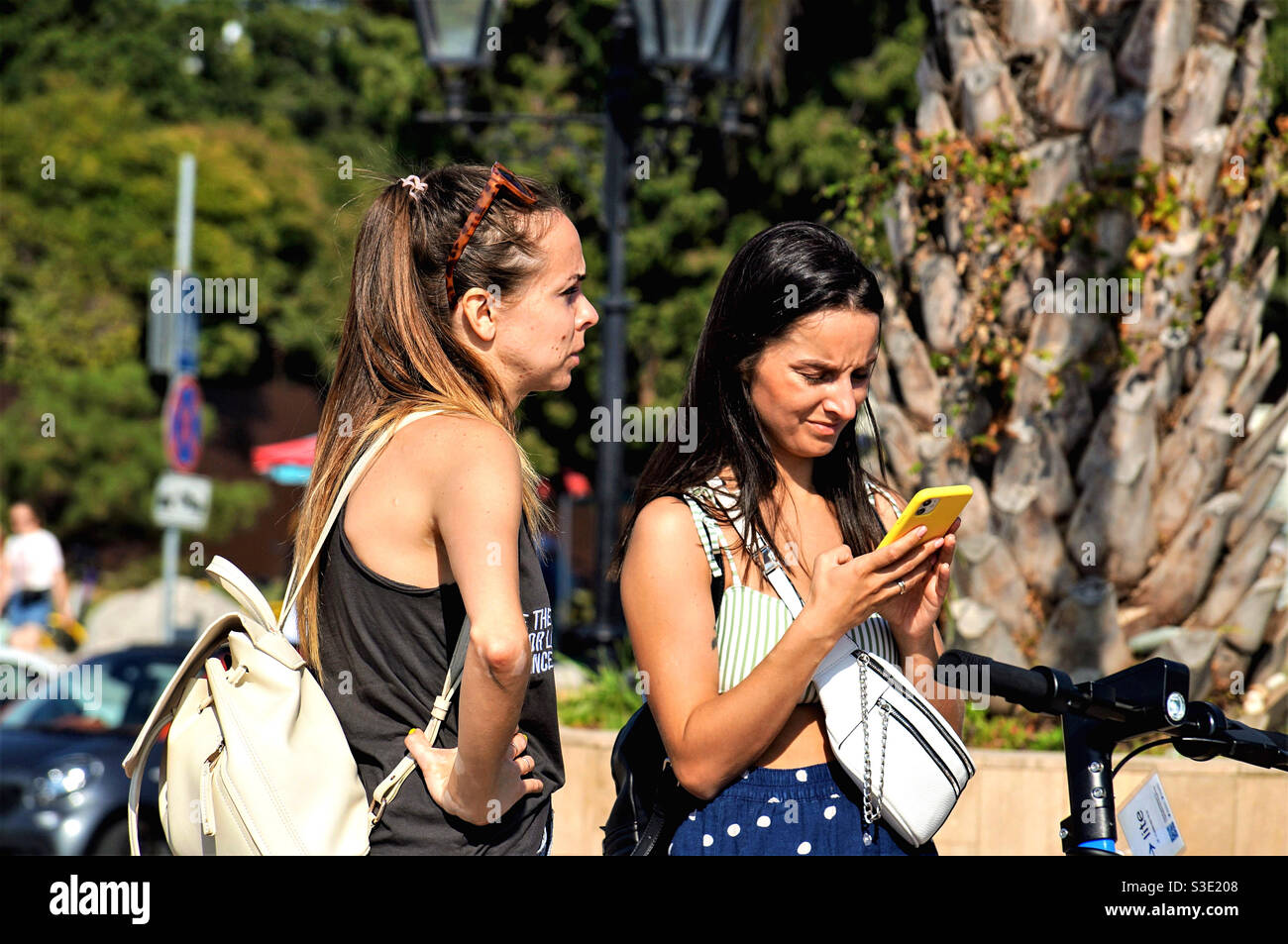 Two girls on a summer trip - Smartphone Captured Stock Image
