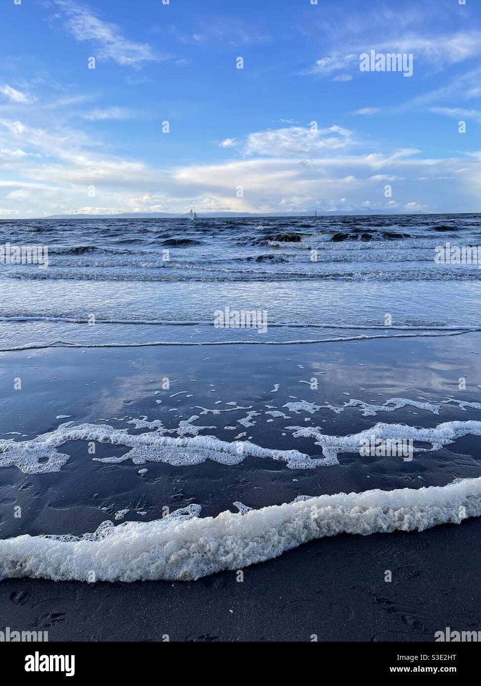 Beautiful Scenic view of ocean sea from Prestwick beach, Ayrshire
