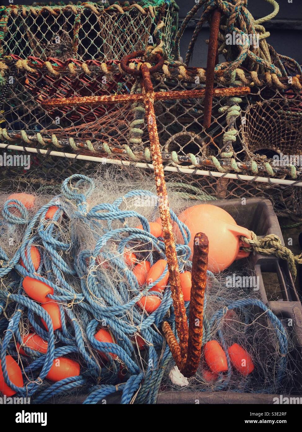 Sea fishing nets and crab pots - Smartphone Captured Stock Image