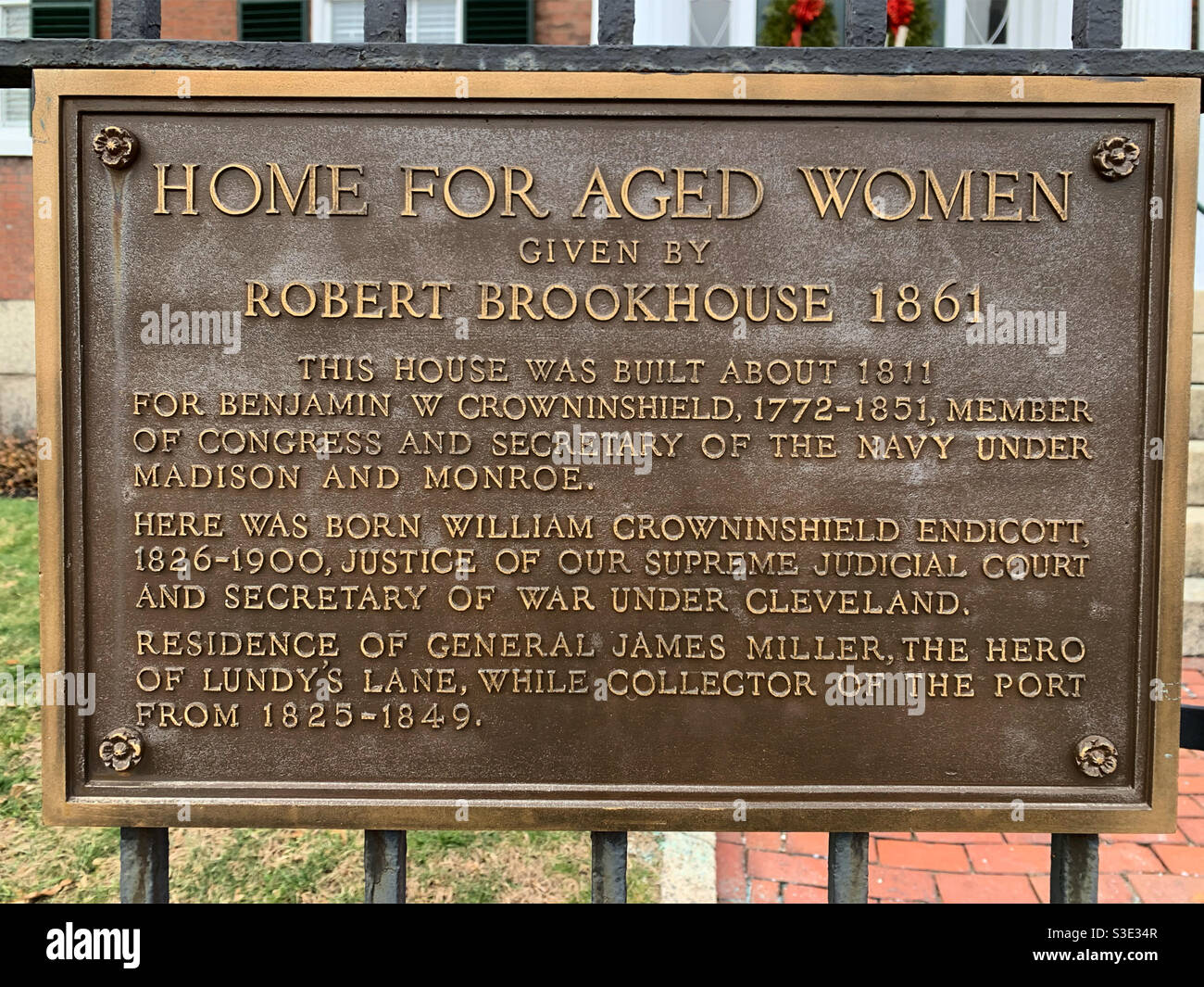 “Home For Aged Women” historic plaque, Salem, Massachusetts, United States - Smartphone Captured Stock Image