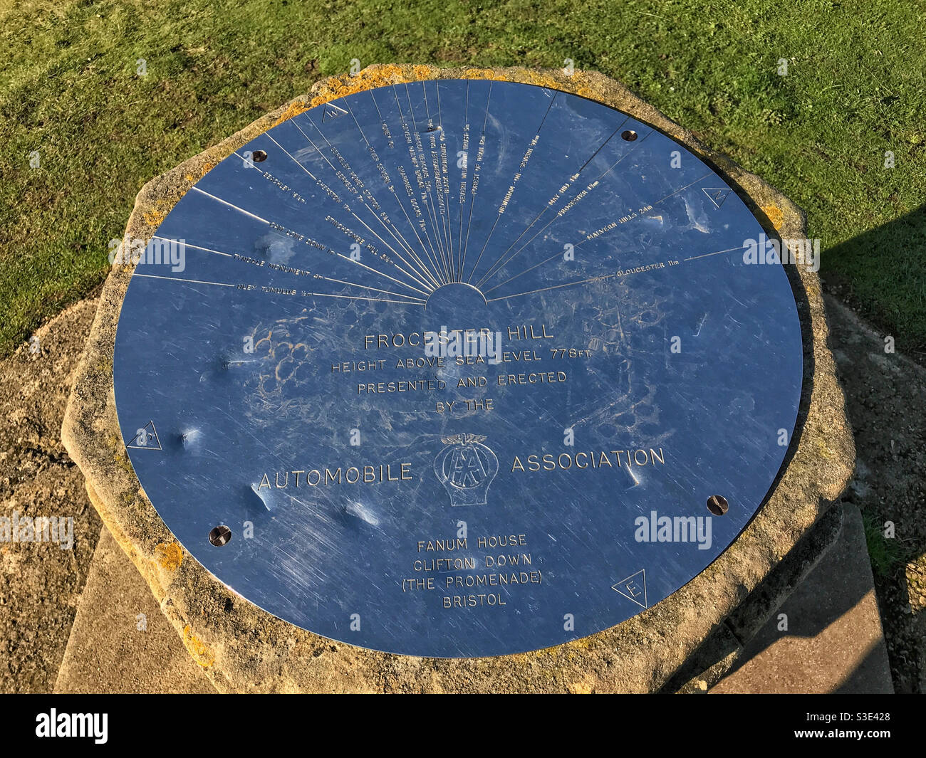 Frocester Hill topograph. Coaley Peak in the Cotswolds, near Stroud, Gloucestershire, England. - Smartphone Captured Stock Image