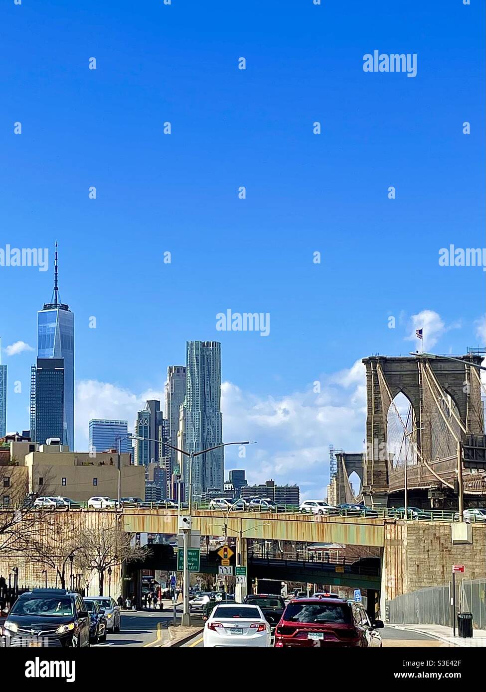 View towards the world trade center from Brooklyn - Smartphone Captured Stock Image