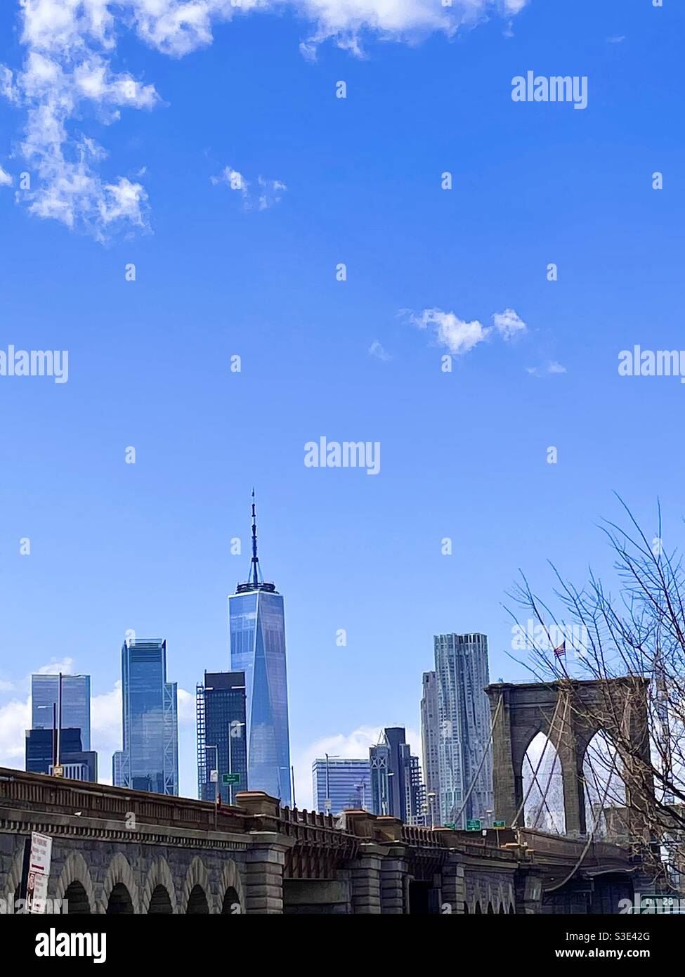 View toward world trade center from Brooklyn - Smartphone Captured Stock Image