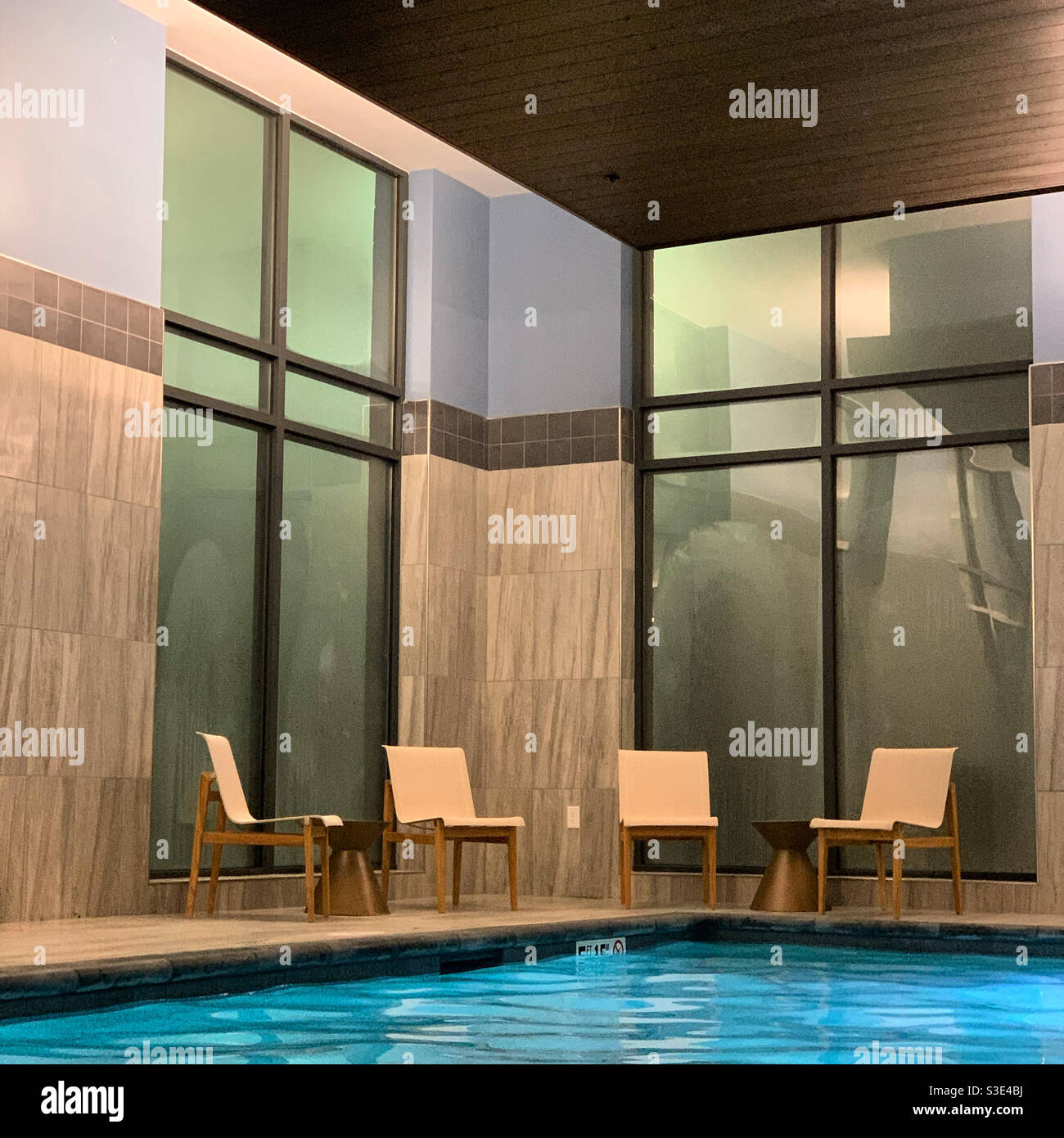 An evening view of the indoor pool at the Hampton Inn Salem Boston, Salem, Massachusetts, United States - Smartphone Captured Stock Image