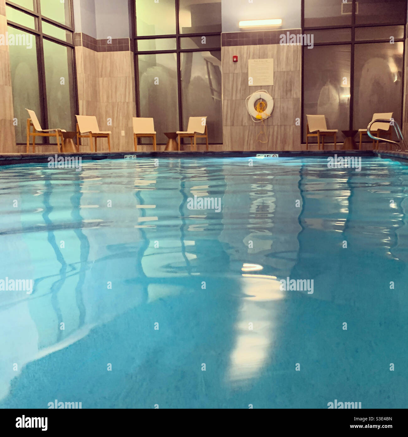 An evening view of the indoor pool at the Hampton Inn Salem Boston, Salem, Massachusetts, United States - Smartphone Captured Stock Image