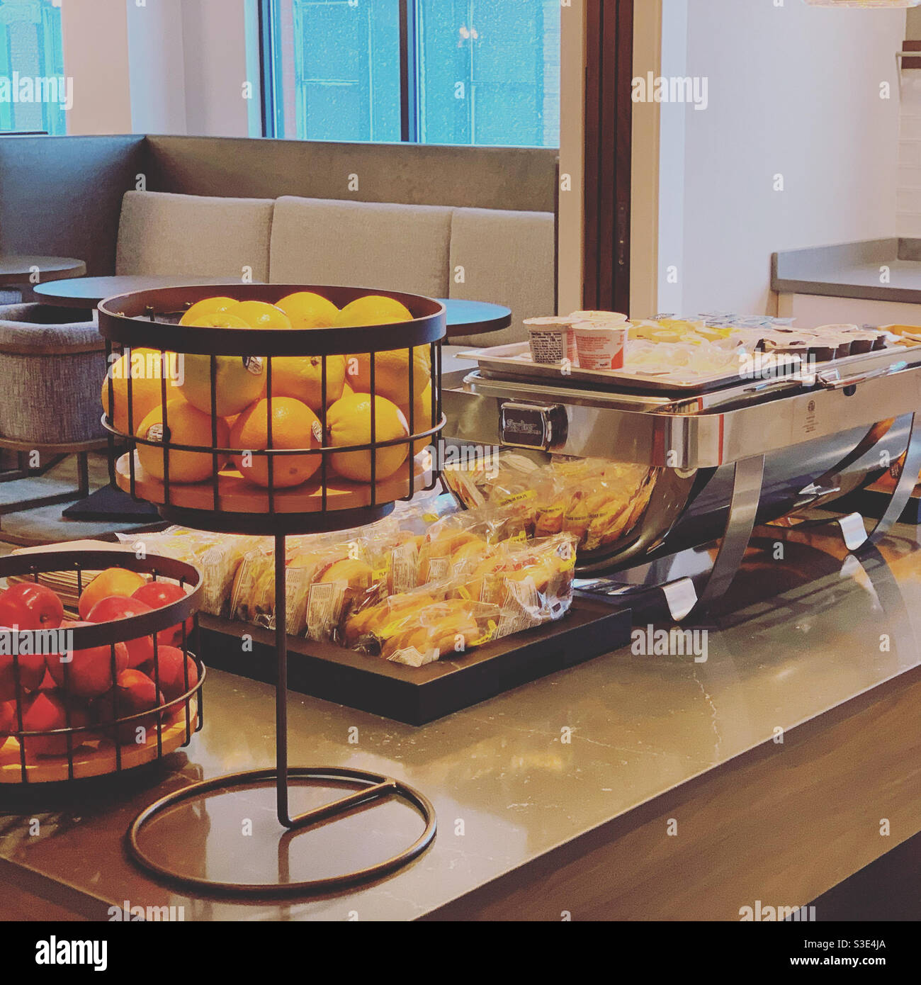 December, 2020, breakfast at the Hampton Inn Salem Boston, Salem, Massachusetts, United States - Smartphone Captured Stock Image