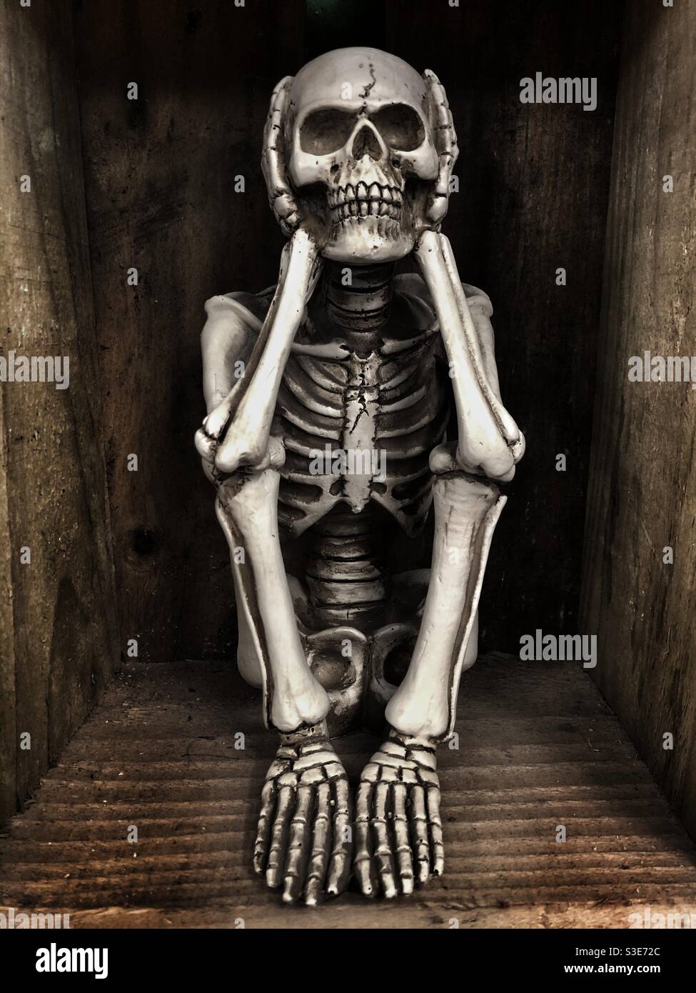A forgotten prisoner locked in a cell as a skeleton Stock Photo