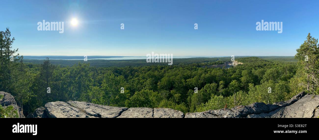 Cup and Saucer Hiking Trail overlooking quarry Manitoulin Island, ON