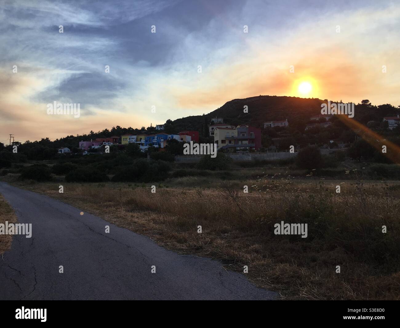 GRECIAN BUILDINGS DURING SUNSET Stock Photo