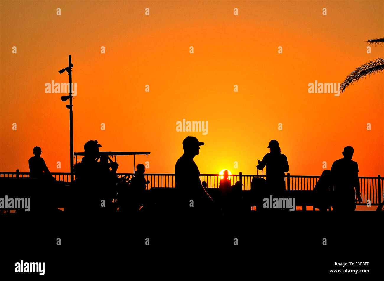 Silhouettes of walking people on the background of the sunset Stock ...